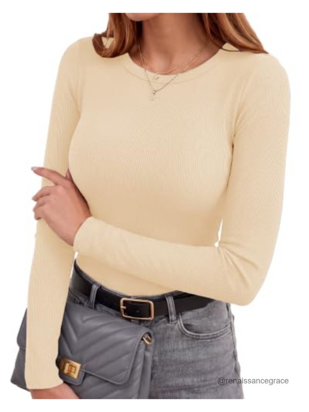 Ribbed Long Sleeve Fitted Crew Neck Basic Top